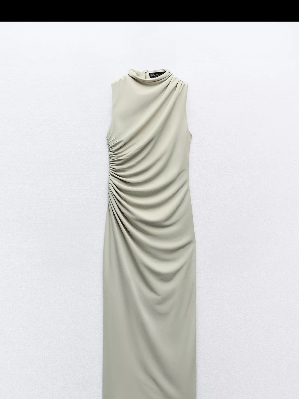 NWT ZARA Sleeveless Ruched Maxi Dress in Light Sage - size S